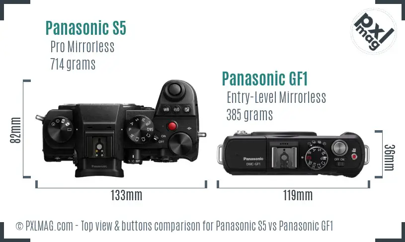 Panasonic S5 vs Panasonic GF1 top view buttons comparison