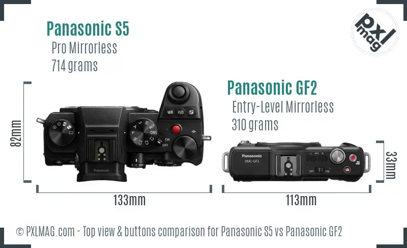 Panasonic S5 vs Panasonic GF2 top view buttons comparison