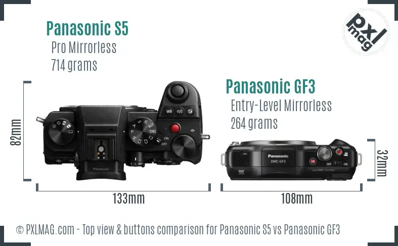 Panasonic S5 vs Panasonic GF3 top view buttons comparison