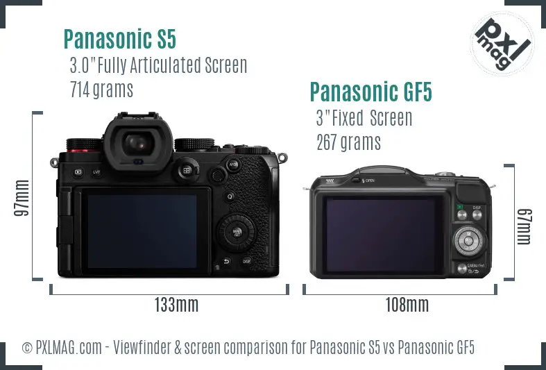 Panasonic S5 vs Panasonic GF5 Screen and Viewfinder comparison
