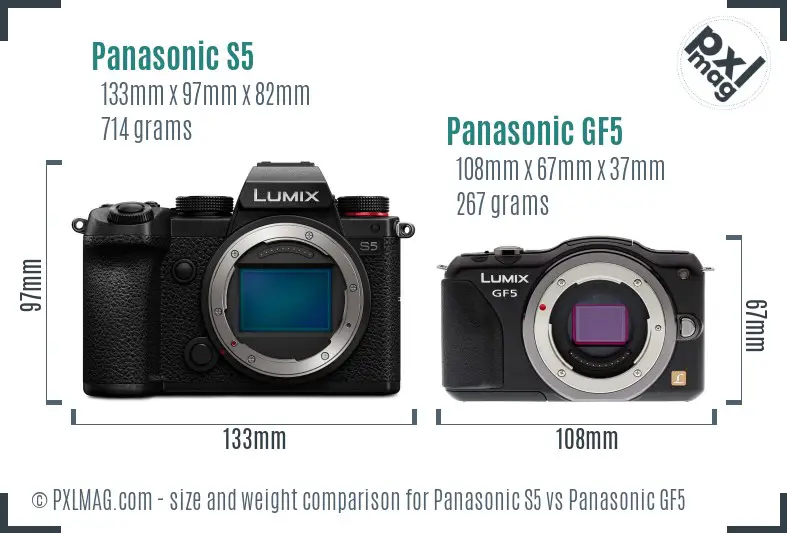 Panasonic S5 vs Panasonic GF5 size comparison
