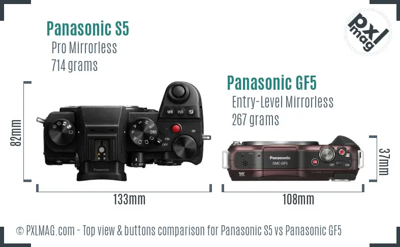 Panasonic S5 vs Panasonic GF5 top view buttons comparison