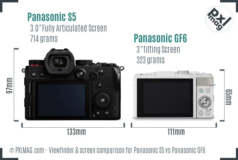 Panasonic S5 vs Panasonic GF6 Screen and Viewfinder comparison