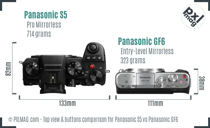 Panasonic S5 vs Panasonic GF6 top view buttons comparison