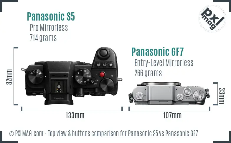 Panasonic S5 vs Panasonic GF7 top view buttons comparison