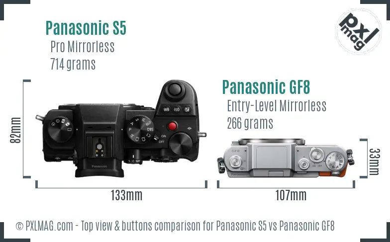 Panasonic S5 vs Panasonic GF8 top view buttons comparison