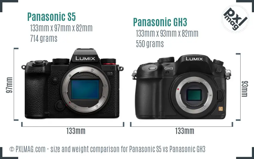 Panasonic S5 vs Panasonic GH3 size comparison