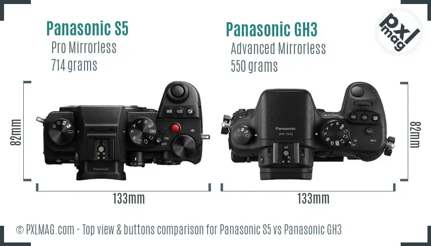 Panasonic S5 vs Panasonic GH3 top view buttons comparison