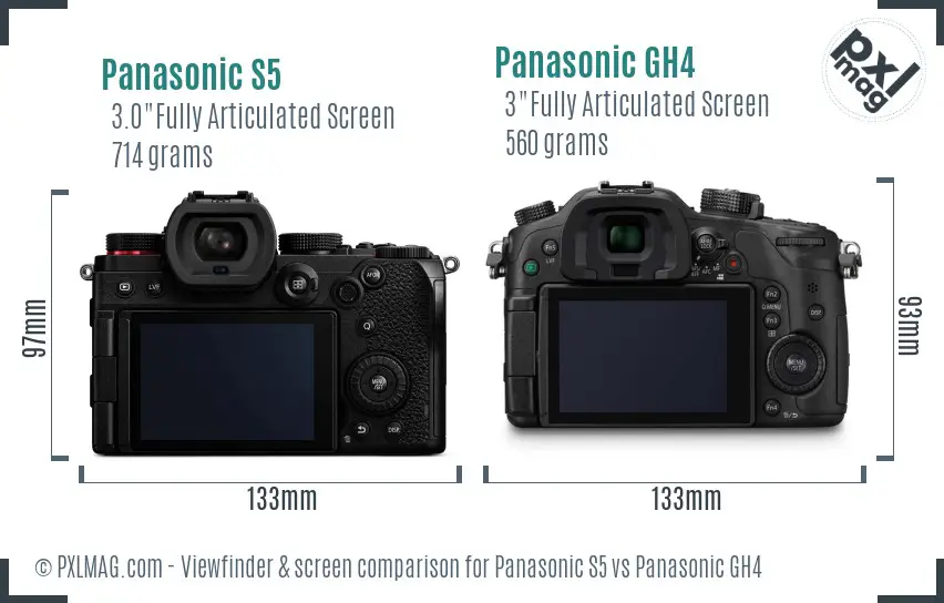 Panasonic S5 vs Panasonic GH4 Screen and Viewfinder comparison