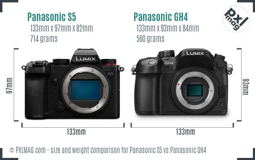 Panasonic S5 vs Panasonic GH4 size comparison