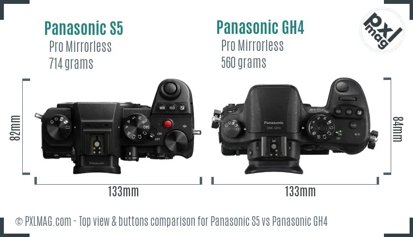 Panasonic S5 vs Panasonic GH4 top view buttons comparison