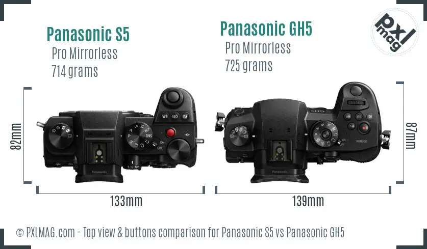 Panasonic S5 vs Panasonic GH5 top view buttons comparison