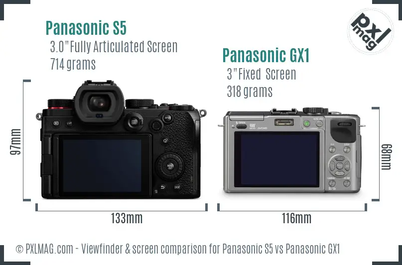 Panasonic S5 vs Panasonic GX1 Screen and Viewfinder comparison