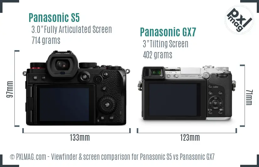 Panasonic S5 vs Panasonic GX7 Screen and Viewfinder comparison