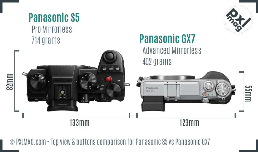 Panasonic S5 vs Panasonic GX7 top view buttons comparison