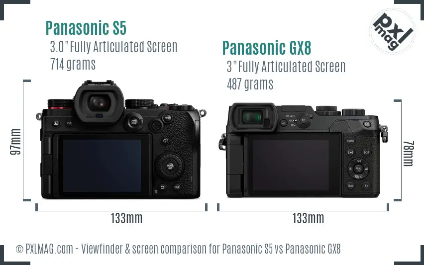 Panasonic S5 vs Panasonic GX8 Screen and Viewfinder comparison