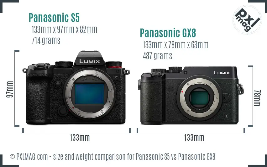 Panasonic S5 vs Panasonic GX8 size comparison