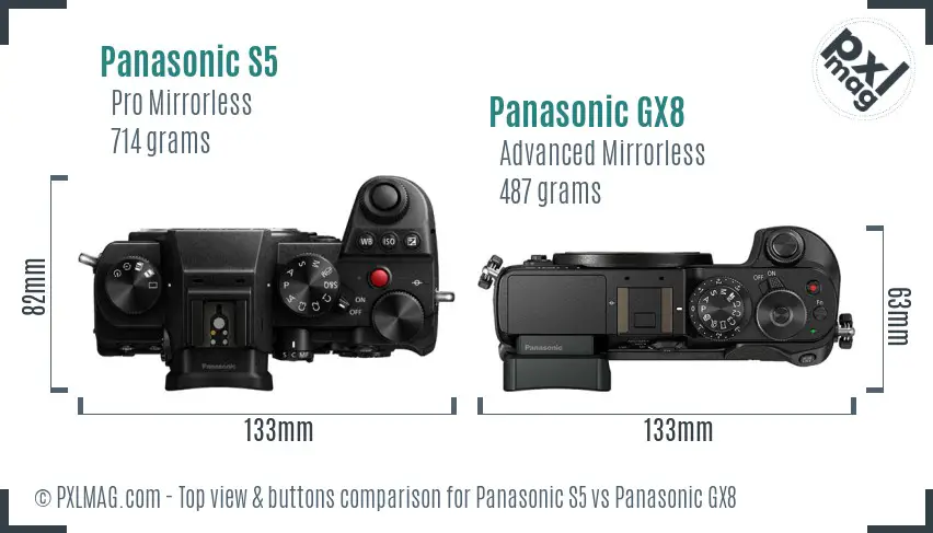 Panasonic S5 vs Panasonic GX8 top view buttons comparison