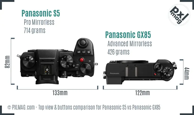 Panasonic S5 vs Panasonic GX85 top view buttons comparison Panasonic S5 vs Panasonic GX85 top view buttons comparison