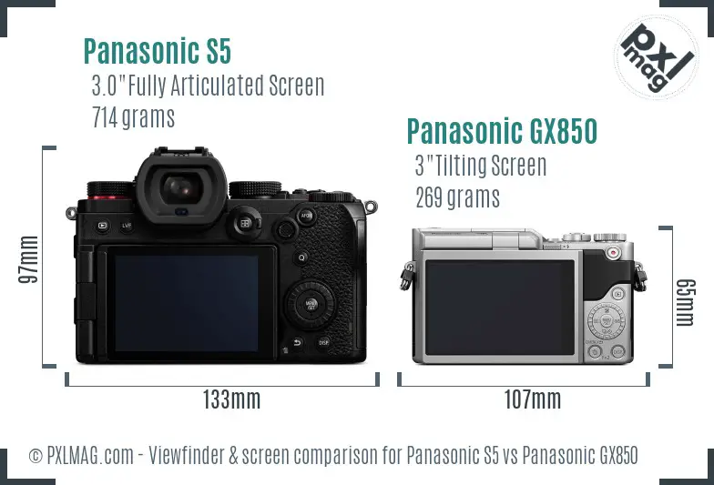Panasonic S5 vs Panasonic GX850 Screen and Viewfinder comparison
