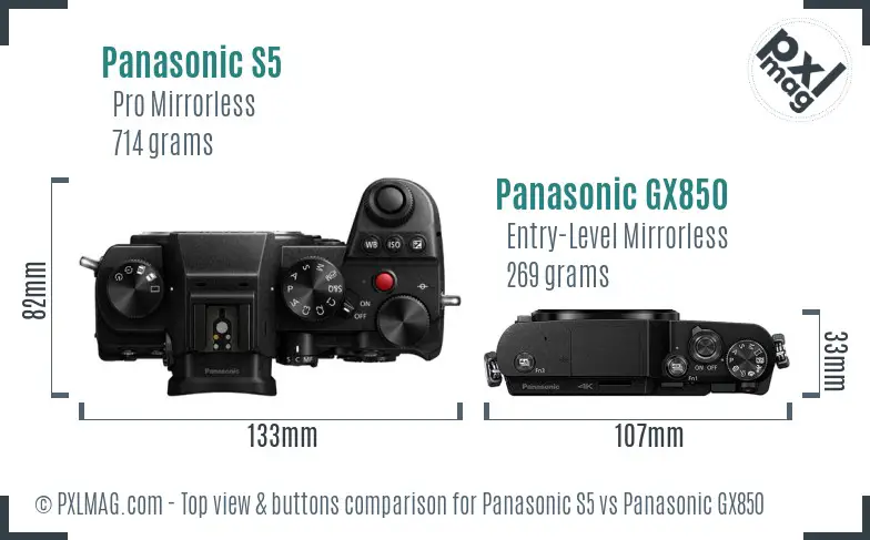 Panasonic S5 vs Panasonic GX850 top view buttons comparison