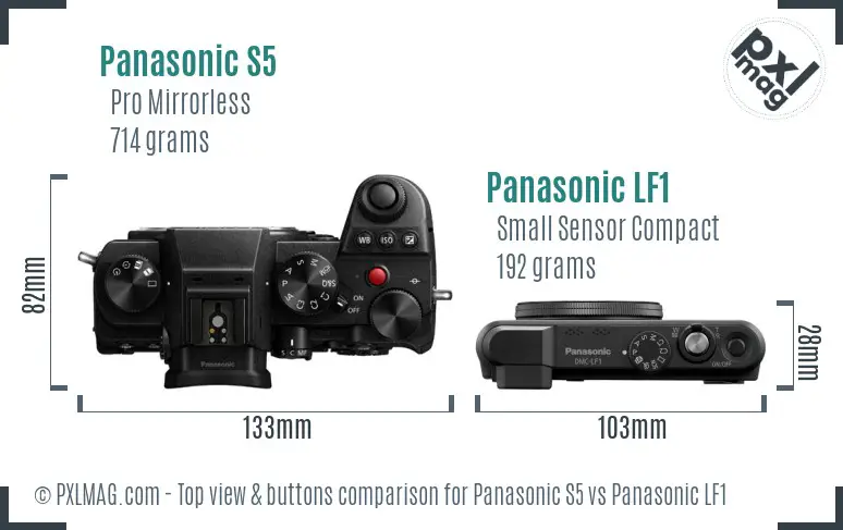 Panasonic S5 vs Panasonic LF1 top view buttons comparison Panasonic S5 vs Panasonic LF1 top view buttons comparison