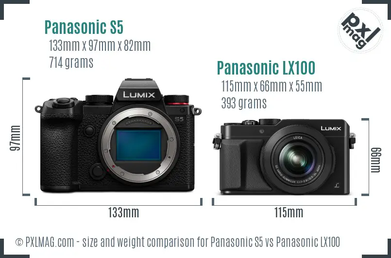 Panasonic S5 vs Panasonic LX100 size comparison