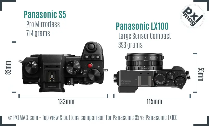 Panasonic S5 vs Panasonic LX100 top view buttons comparison