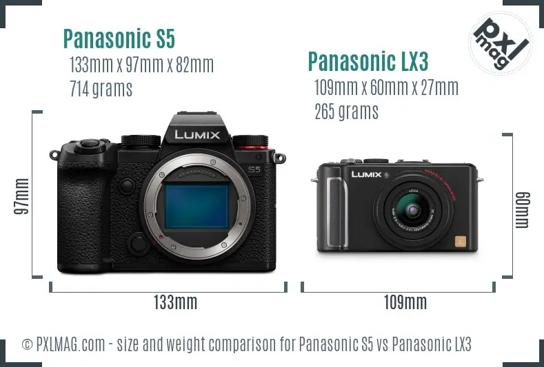 Panasonic S5 vs Panasonic LX3 size comparison Panasonic S5 vs Panasonic LX3 size comparison