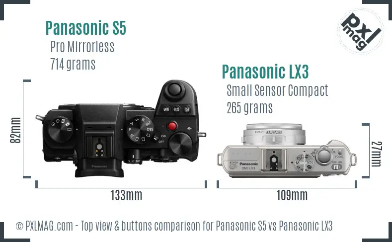 Panasonic S5 vs Panasonic LX3 top view buttons comparison