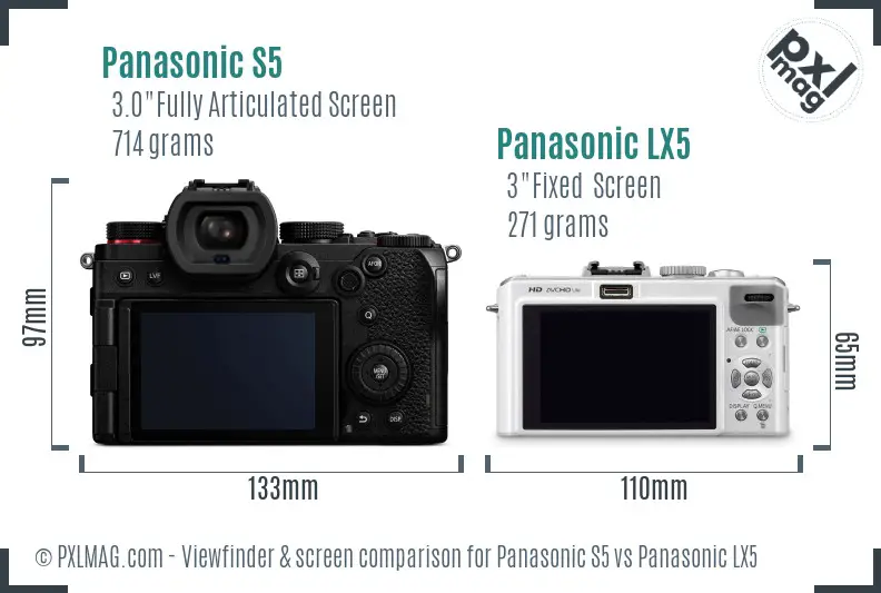 Panasonic S5 vs Panasonic LX5 Screen and Viewfinder comparison