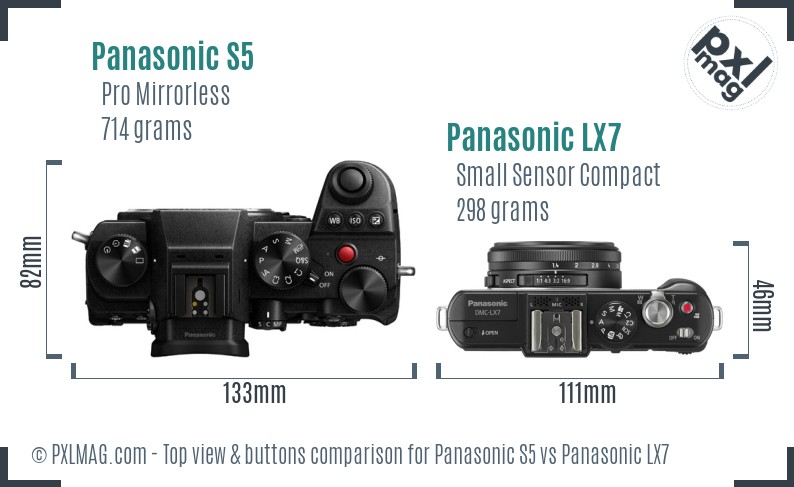 Panasonic S5 vs Panasonic LX7 top view buttons comparison