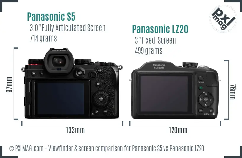 Panasonic S5 vs Panasonic LZ20 Screen and Viewfinder comparison Panasonic S5 vs Panasonic LZ20 Screen and Viewfinder comparison