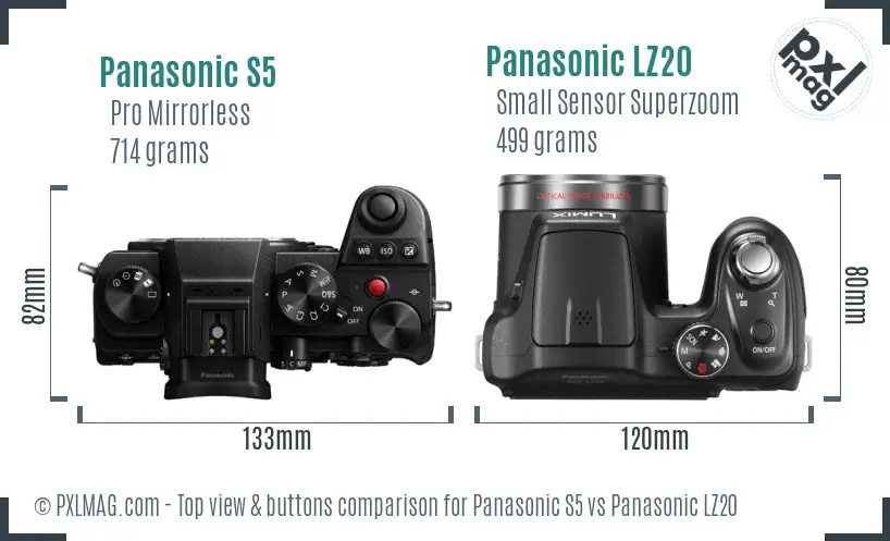 Panasonic S5 vs Panasonic LZ20 top view buttons comparison Panasonic S5 vs Panasonic LZ20 top view buttons comparison