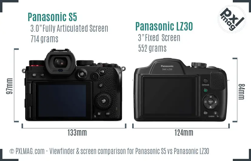 Panasonic S5 vs Panasonic LZ30 Screen and Viewfinder comparison