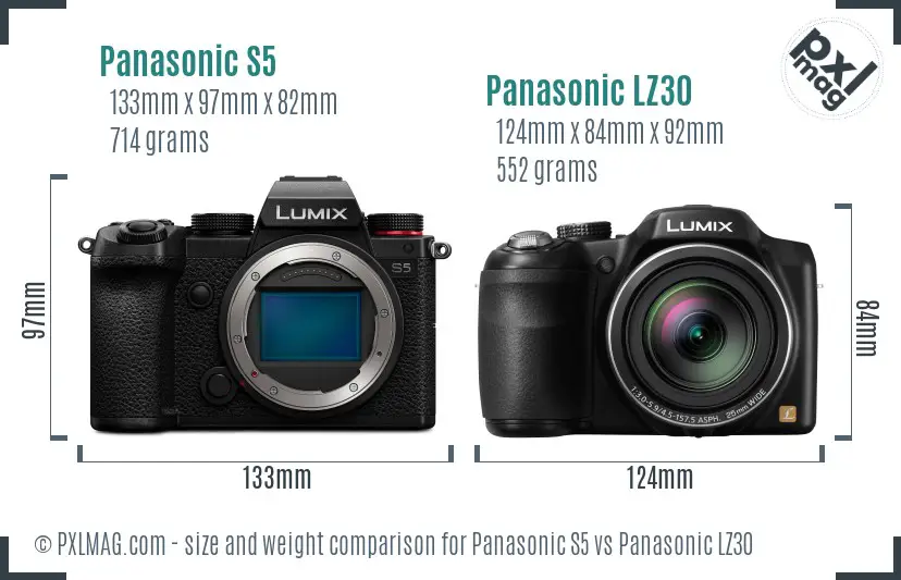 Panasonic S5 vs Panasonic LZ30 size comparison
