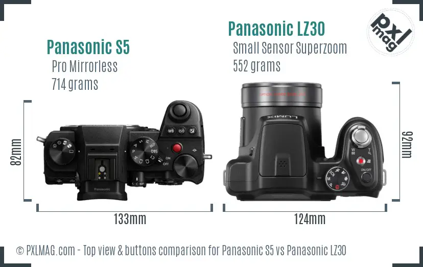 Panasonic S5 vs Panasonic LZ30 top view buttons comparison