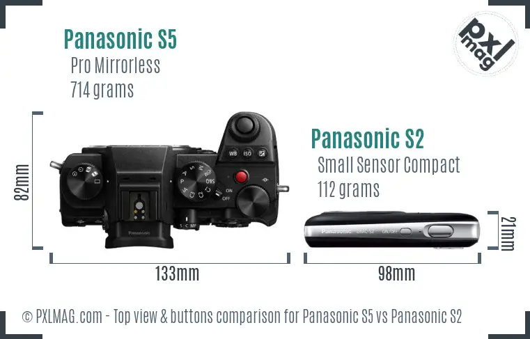 Panasonic S5 vs Panasonic S2 top view buttons comparison