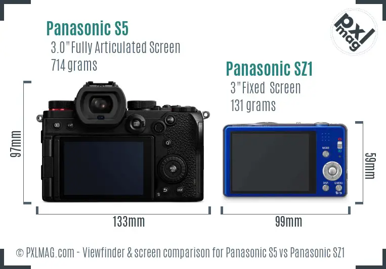 Panasonic S5 vs Panasonic SZ1 Screen and Viewfinder comparison