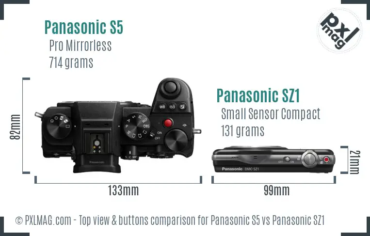 Panasonic S5 vs Panasonic SZ1 top view buttons comparison