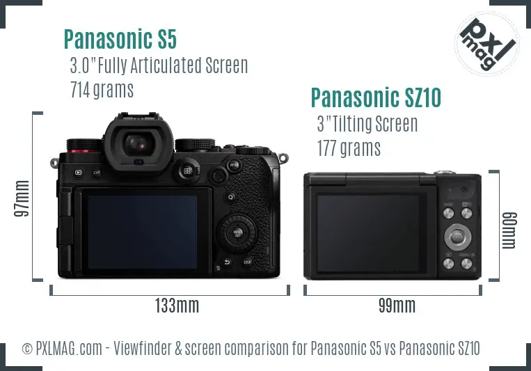 Panasonic S5 vs Panasonic SZ10 Screen and Viewfinder comparison
