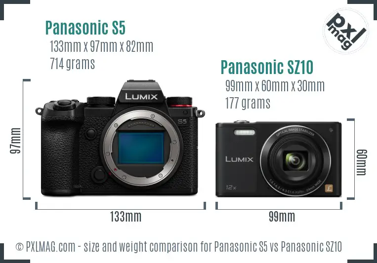 Panasonic S5 vs Panasonic SZ10 size comparison
