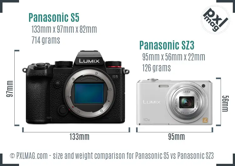 Panasonic S5 vs Panasonic SZ3 size comparison