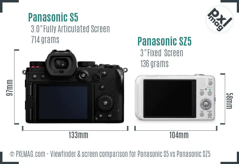 Panasonic S5 vs Panasonic SZ5 Screen and Viewfinder comparison