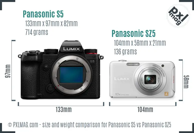 Panasonic S5 vs Panasonic SZ5 size comparison
