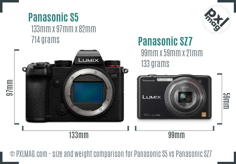 Panasonic S5 vs Panasonic SZ7 size comparison