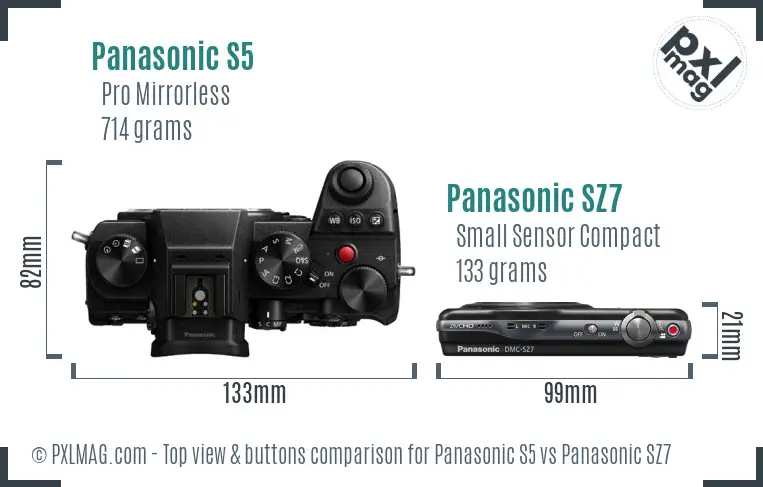 Panasonic S5 vs Panasonic SZ7 top view buttons comparison