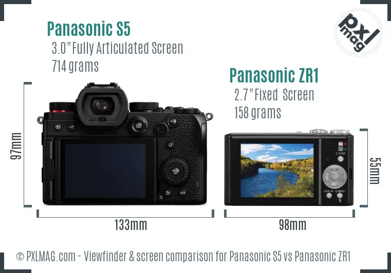 Panasonic S5 vs Panasonic ZR1 Screen and Viewfinder comparison