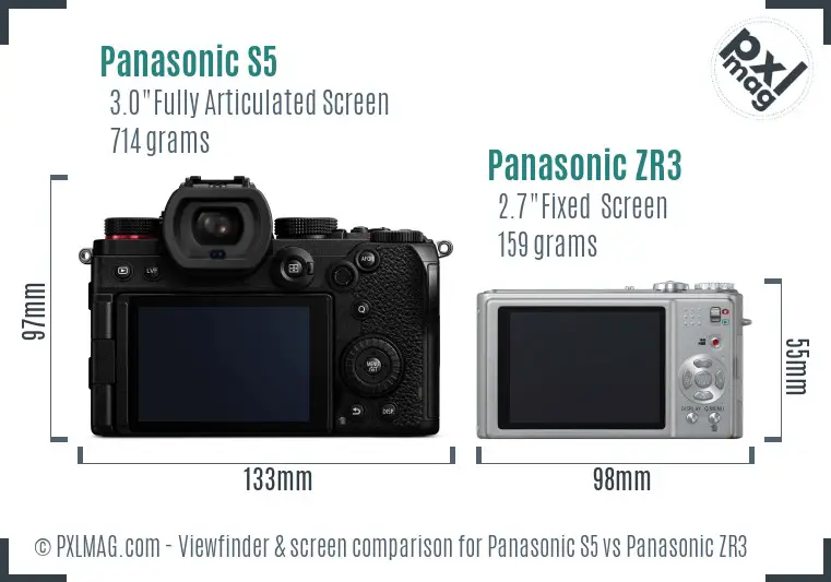 Panasonic S5 vs Panasonic ZR3 Screen and Viewfinder comparison