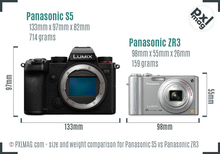 Panasonic S5 vs Panasonic ZR3 size comparison
